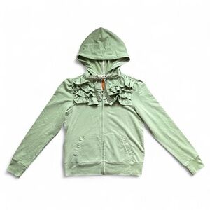 Pale Sage Green Ruffled Zip Up Hoodie women’s Large Fairy Coquette